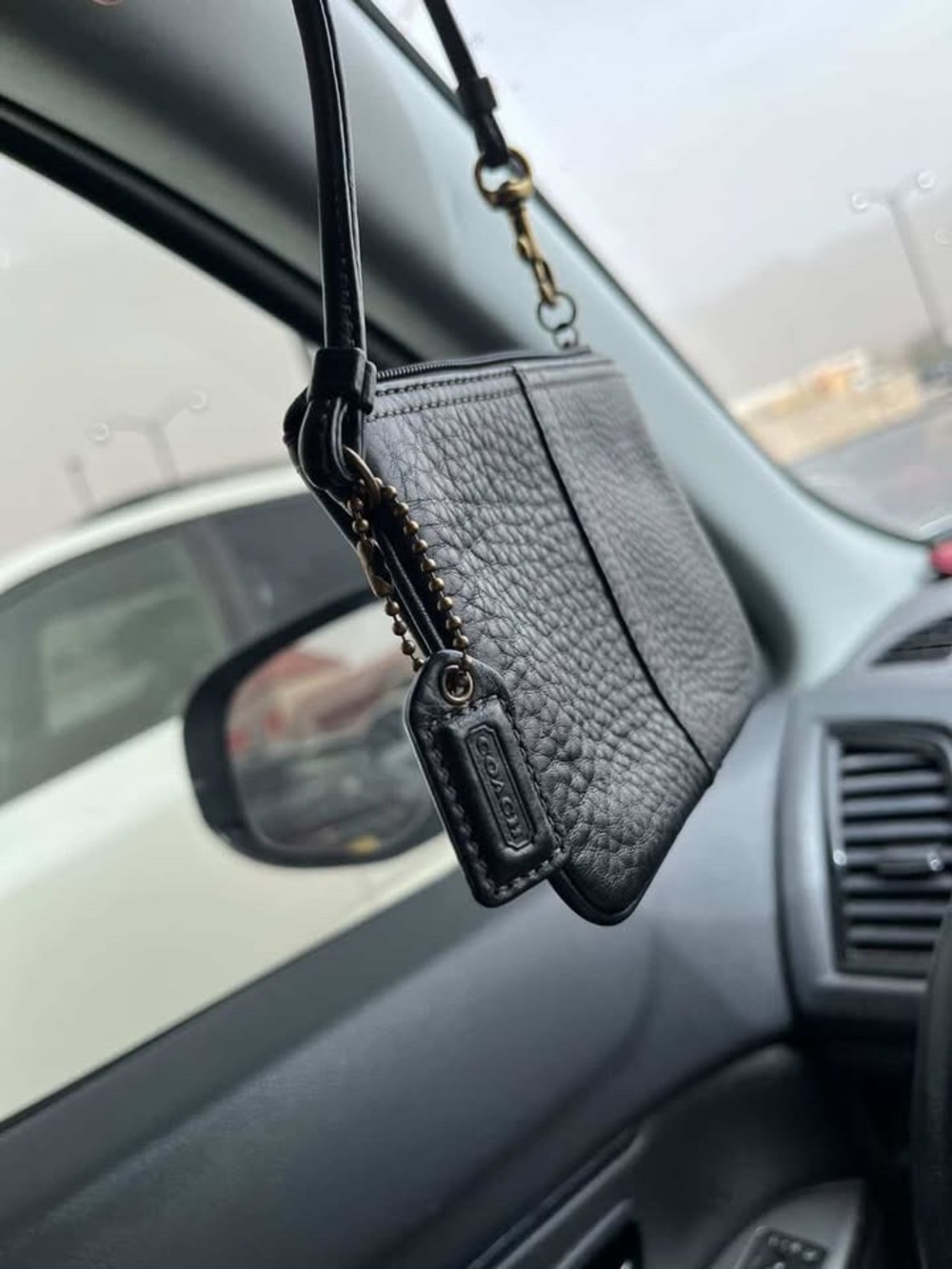 Coach Black Pebbled Leather Wristlet Bag
